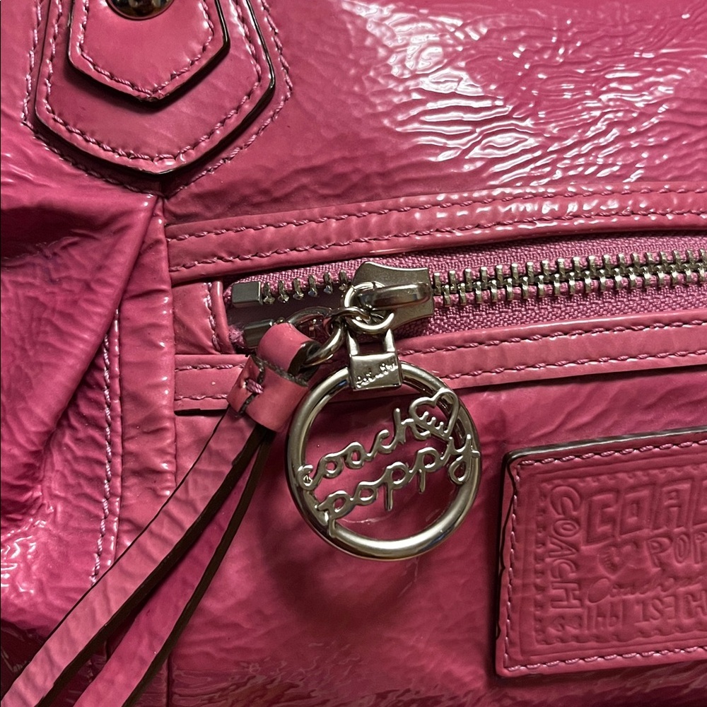 Coach Pink Patent Leather Shoulder Bag, vintage, poppy, - Picture 3 of 17